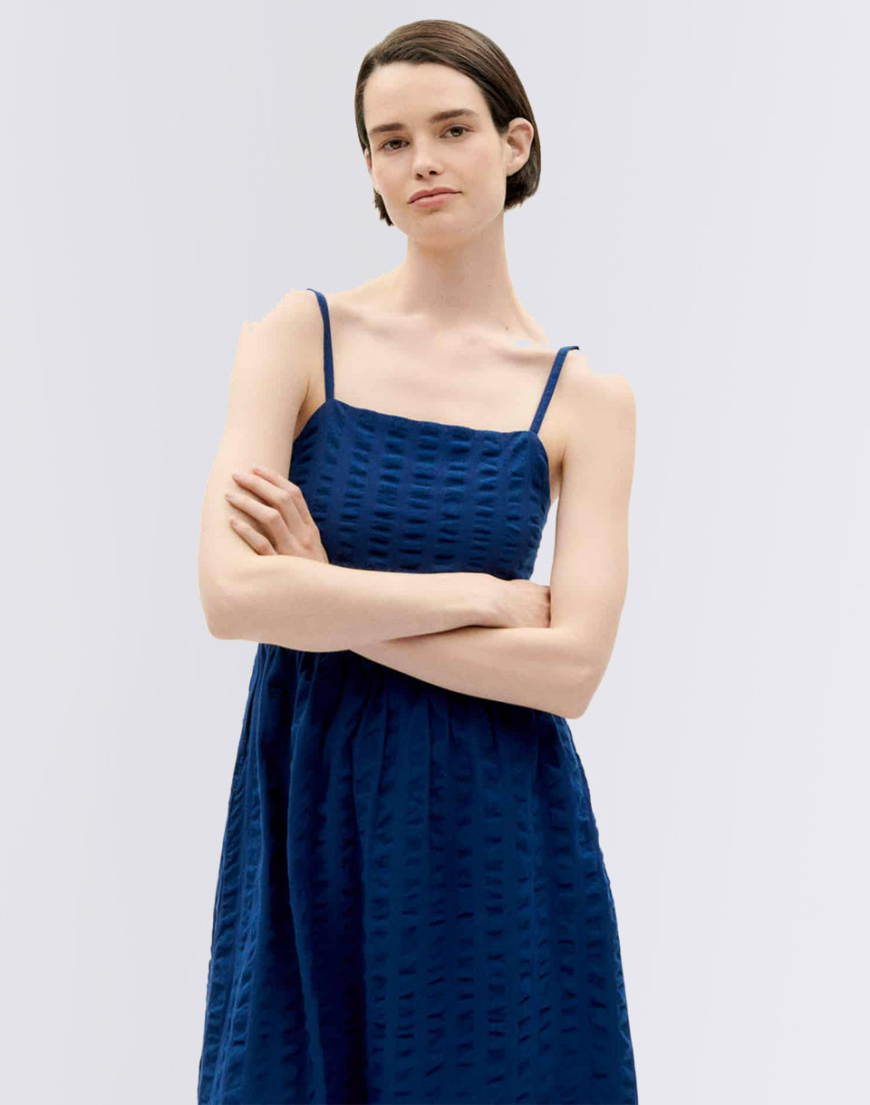 Navy Big Seersucker Paola Dress