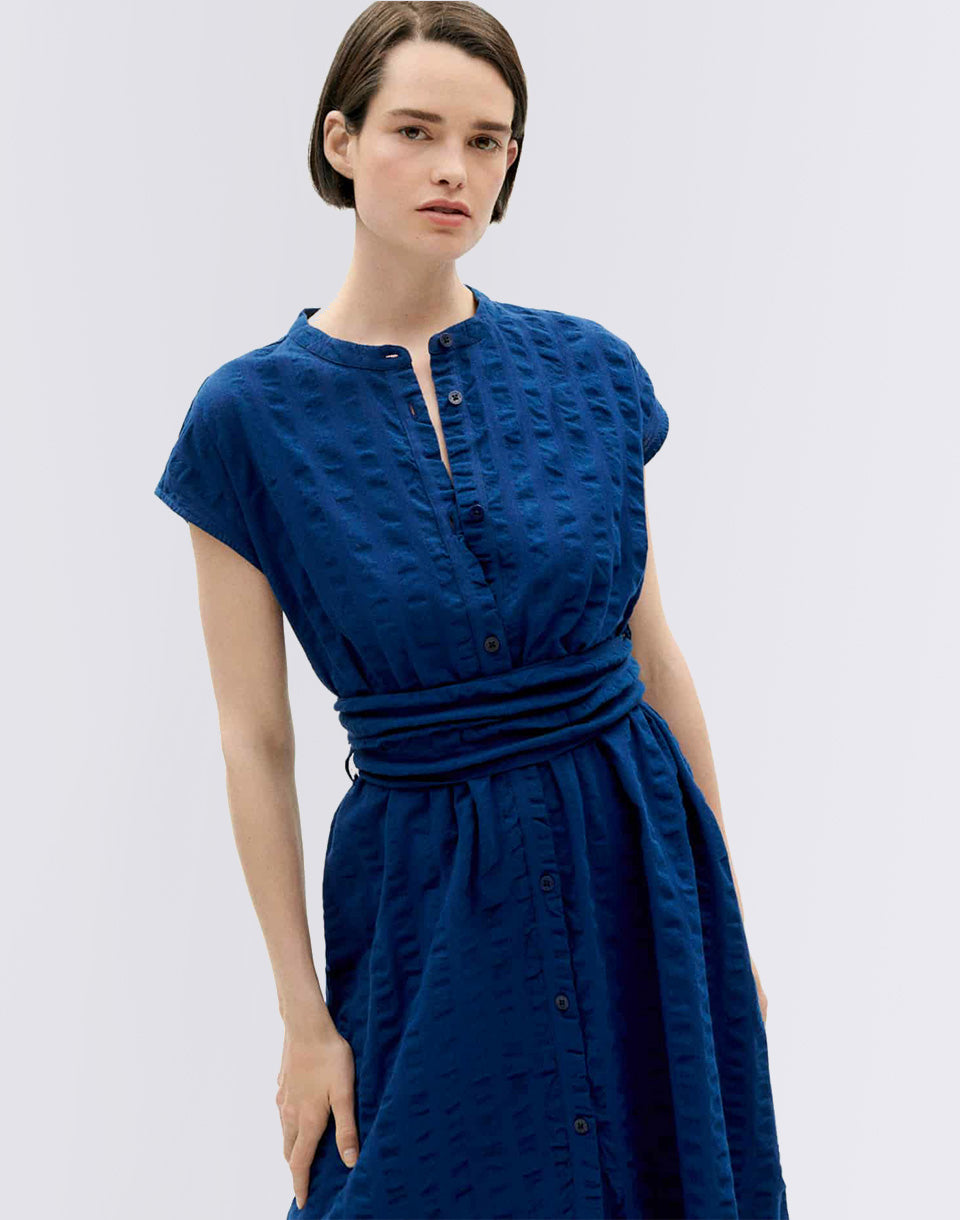 Navy Big Seersucker Gretel Dress